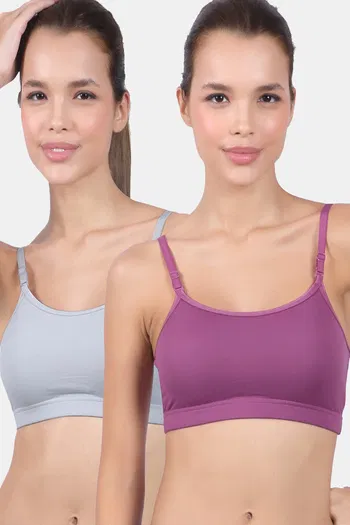 Buy Lady Lyka Cotton Lycra Sports Bra (Pack of 2) - Multicolor